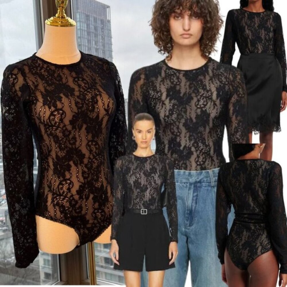 🆕 ZIMMERMANN 🧿 NWT Lace Long Sleeve Bodysuit, Black Sz 0 US 2